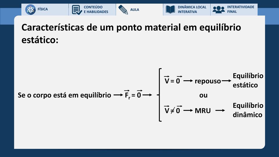 Equilíbrio estático Se o corpo está em