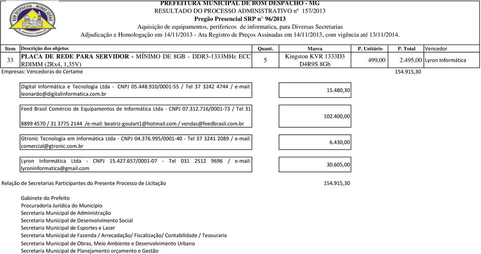 br Feed Brasil Comércio de Equipamentos de Informática Ltda - CNPJ 07.312.716/0001-73 / Tel 31 8899 4570 / 31 3775 2144 /e-mail: beatriz-goulart1@hotmail.com 