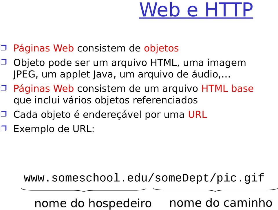 HTML base que inclui vários objetos referenciados Cada objeto é endereçável por uma