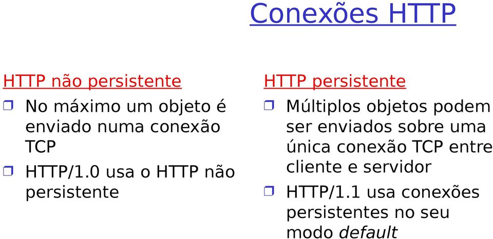 0 usa o HTTP não persistente HTTP persistente Múltiplos objetos podem