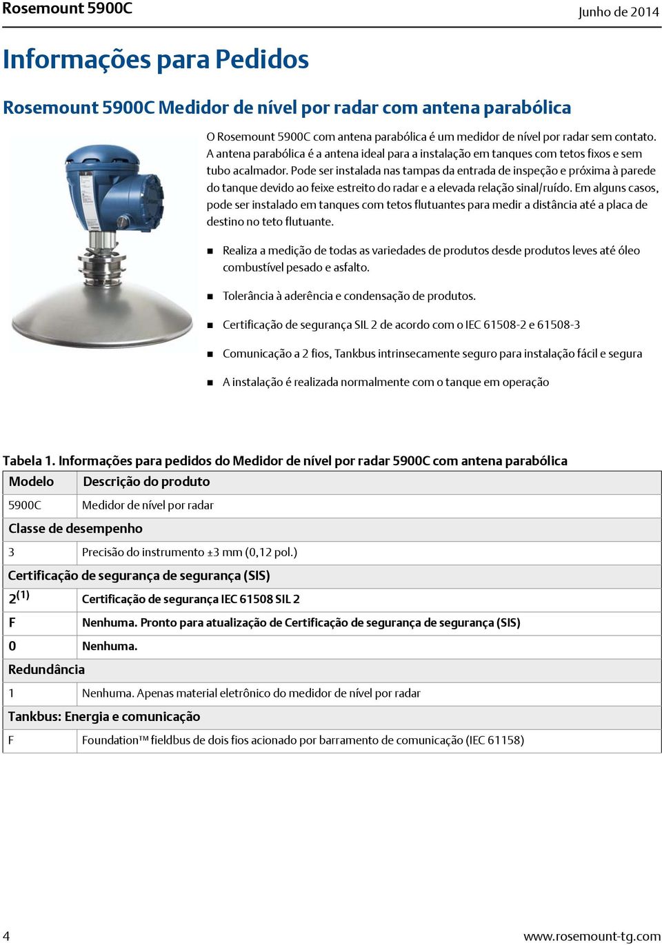 Pode ser instalada nas tampas da entrada de inspeção e próxima à parede do tanque devido ao feixe estreito do radar e a elevada relação sinal/ruído.