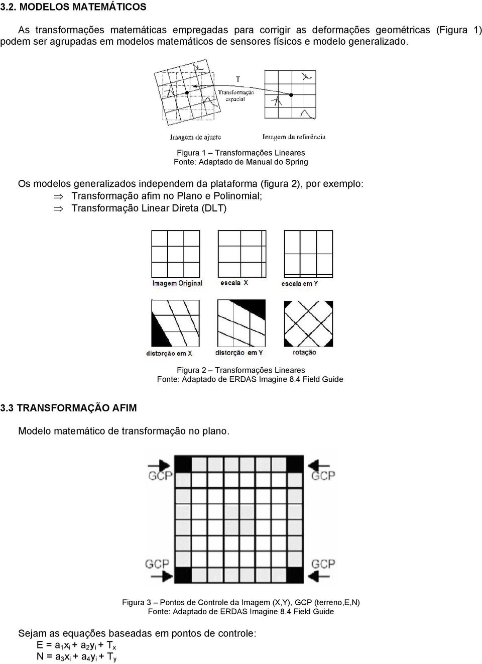 Figura 1 Transformações Lineares Fonte: Adaptado de Manual do Spring Os modelos generalizados independem da plataforma (figura ), por exemplo: Transformação afim no Plano e Polinomial;