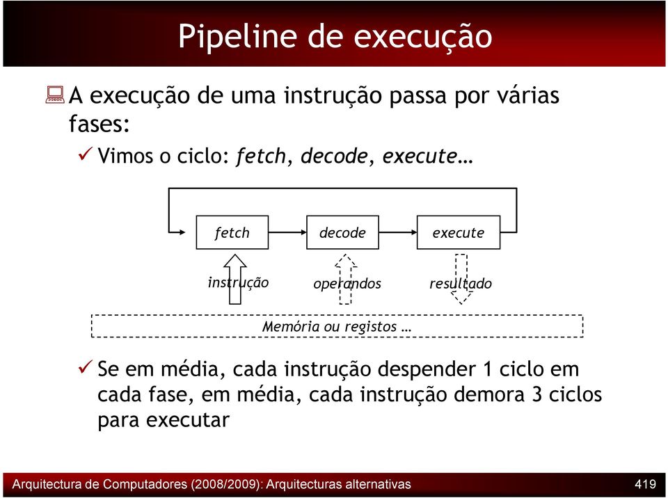 registos Se em média, cada instrução despender 1 ciclo em cada fase, em média, cada