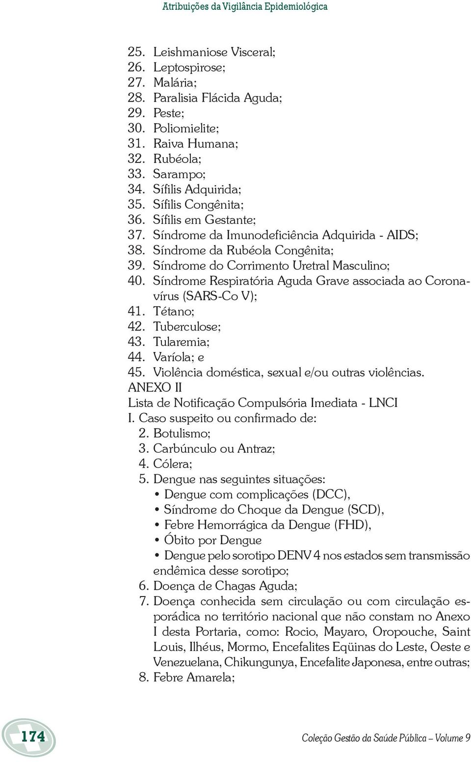 Síndrome do Corrimento Uretral Masculino; 40. Síndrome Respiratória Aguda Grave associada ao Coronavírus (SARS-Co V); 41. Tétano; 42. Tuberculose; 43. Tularemia; 44. Varíola; e 45.