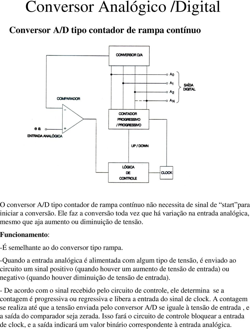 -Quando a entrada analógica é alimentada com algum tipo de tensão, é enviado ao circuito um sinal positivo (quando houver um aumento de tensão de entrada) ou negativo (quando houver diminuição de