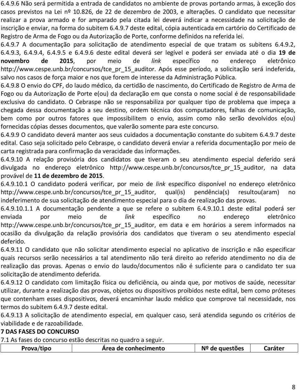 7 deste edital, cópia autenticada em cartório do Certificado de Registro de Arma de Fogo ou da Autorização de Porte, conforme definidos na referida lei. 6.4.9.