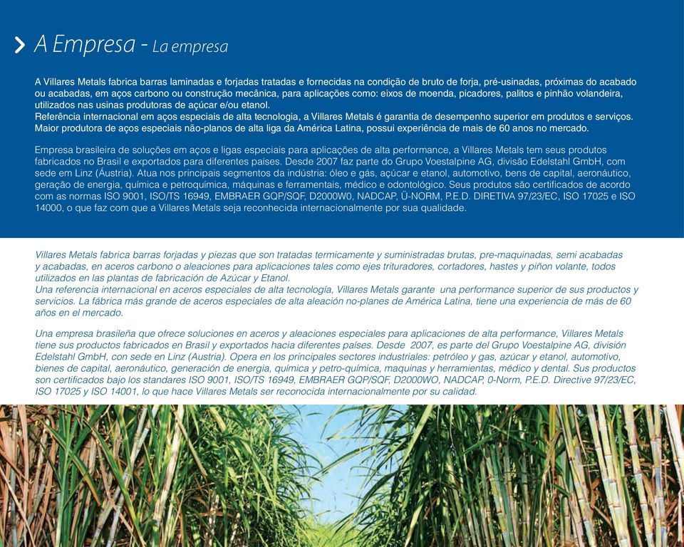 Referência internacional em aços especiais de alta tecnologia, a Villares Metals é garantia de desempenho superior em produtos e serviços.