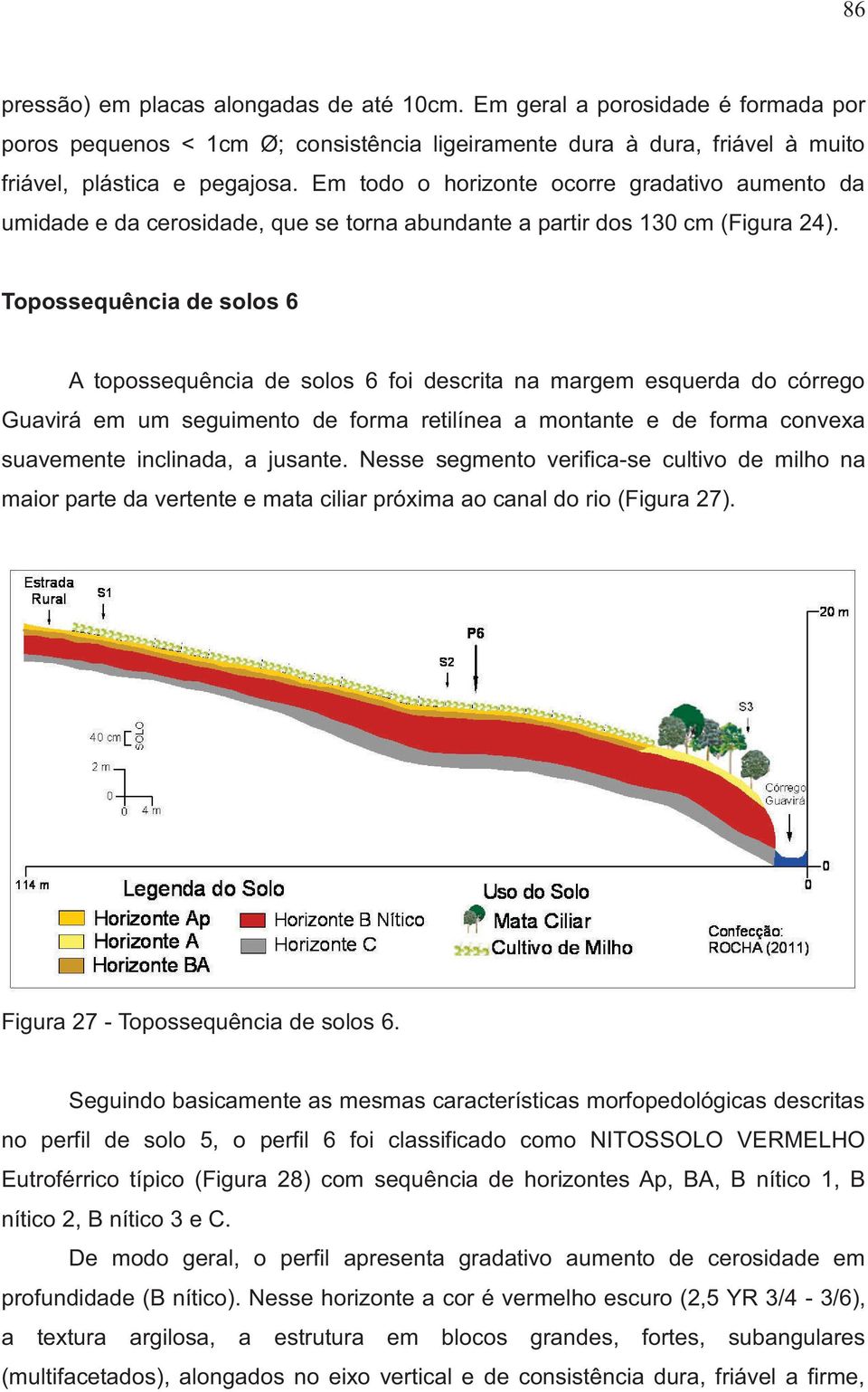 Topossequência de solos 6 A topossequência de solos 6 foi descrita na margem esquerda do córrego Guavirá em um seguimento de forma retilínea a montante e de forma convexa suavemente inclinada, a