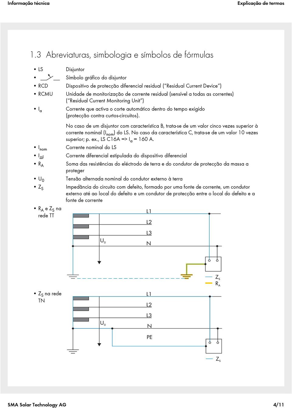 de corrente residual (sensível a todas as correntes) ( Residual Current Monitoring Unit ) I a Corrente que activa o corte automático dentro do tempo exigido (protecção contra curtos-circuitos).