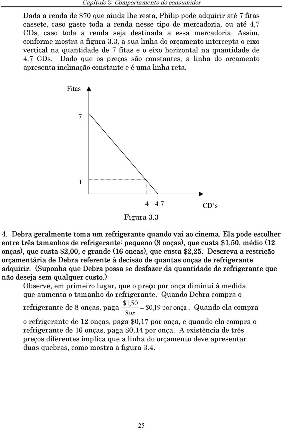 Dado que os preços são constantes, a linha do orçamento apresenta inclinação constante e é uma linha reta. Fitas 7 1 4 Figura 3.3 4.7 CD s 4.