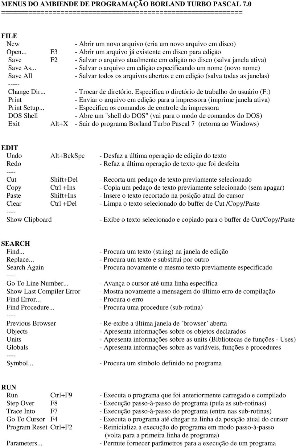 .. - Salvar o arquivo em edição especificando um nome (novo nome) Save All - Salvar todos os arquivos abertos e em edição (salva todas as janelas) - Change Dir... - Trocar de diretório.