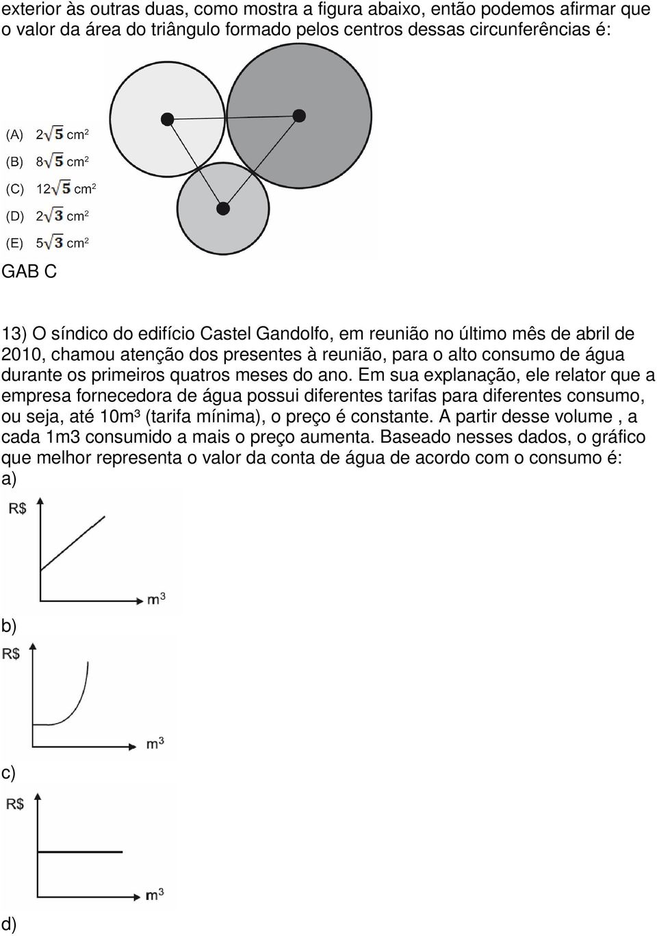 ano. Em sua explanação, ele relator que a empresa fornecedora de água possui diferentes tarifas para diferentes consumo, ou seja, até 10m³ (tarifa mínima), o preço é constante.