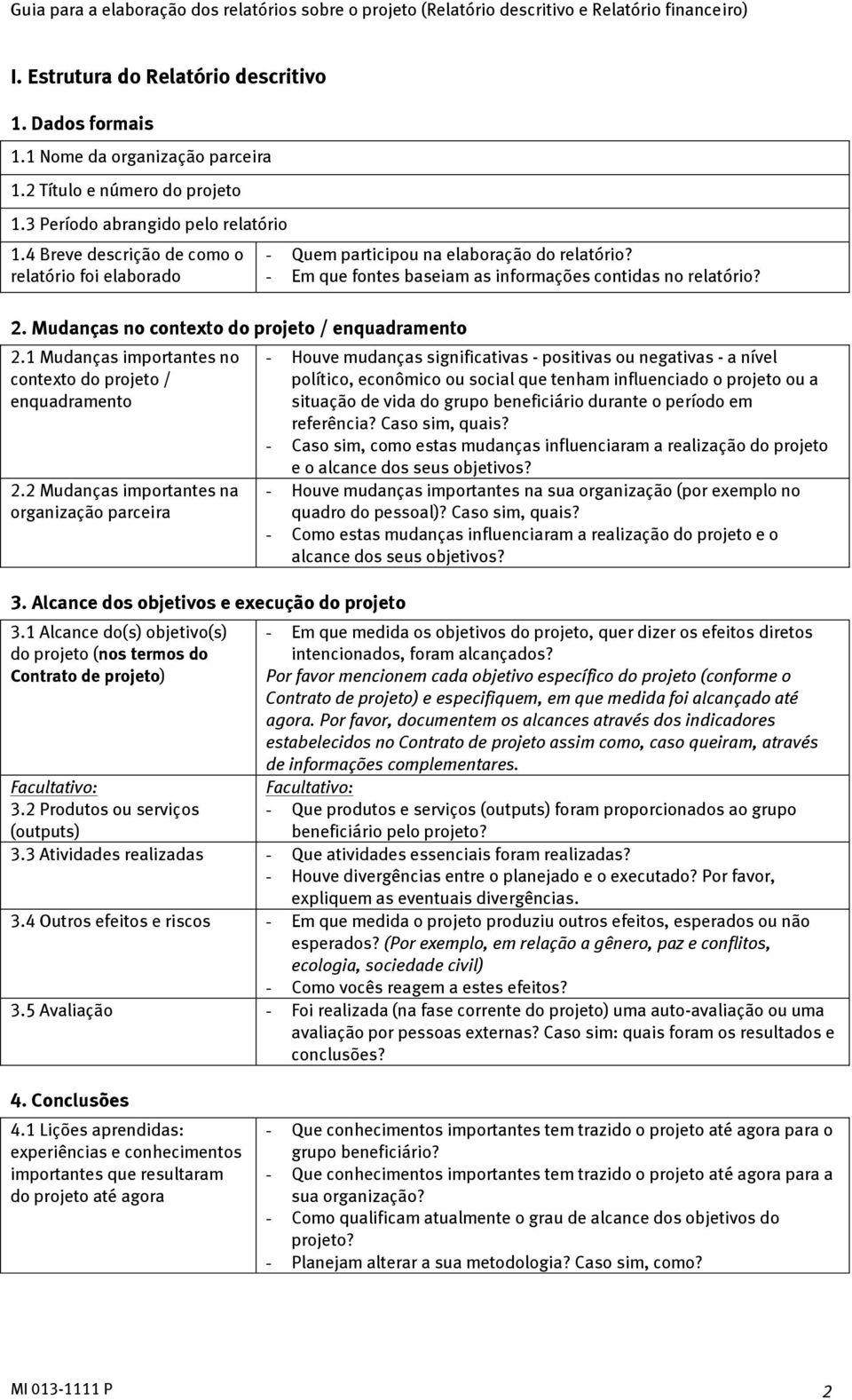 2 Mudanças importantes na organização parceira 3. Alcance dos objetivos e execução do projeto 3.1 Alcance do(s) objetivo(s) do projeto (nos termos do Contrato de projeto) Facultativo: 3.