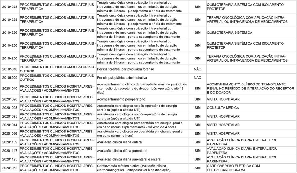 duração mínima de 6 horas - planejamento e 1º dia de tratamento Terapia oncológica com aplicação intra-arterial ou intravenosa de medicamentos em infusão de duração mínima de 6 horas - planejamento e