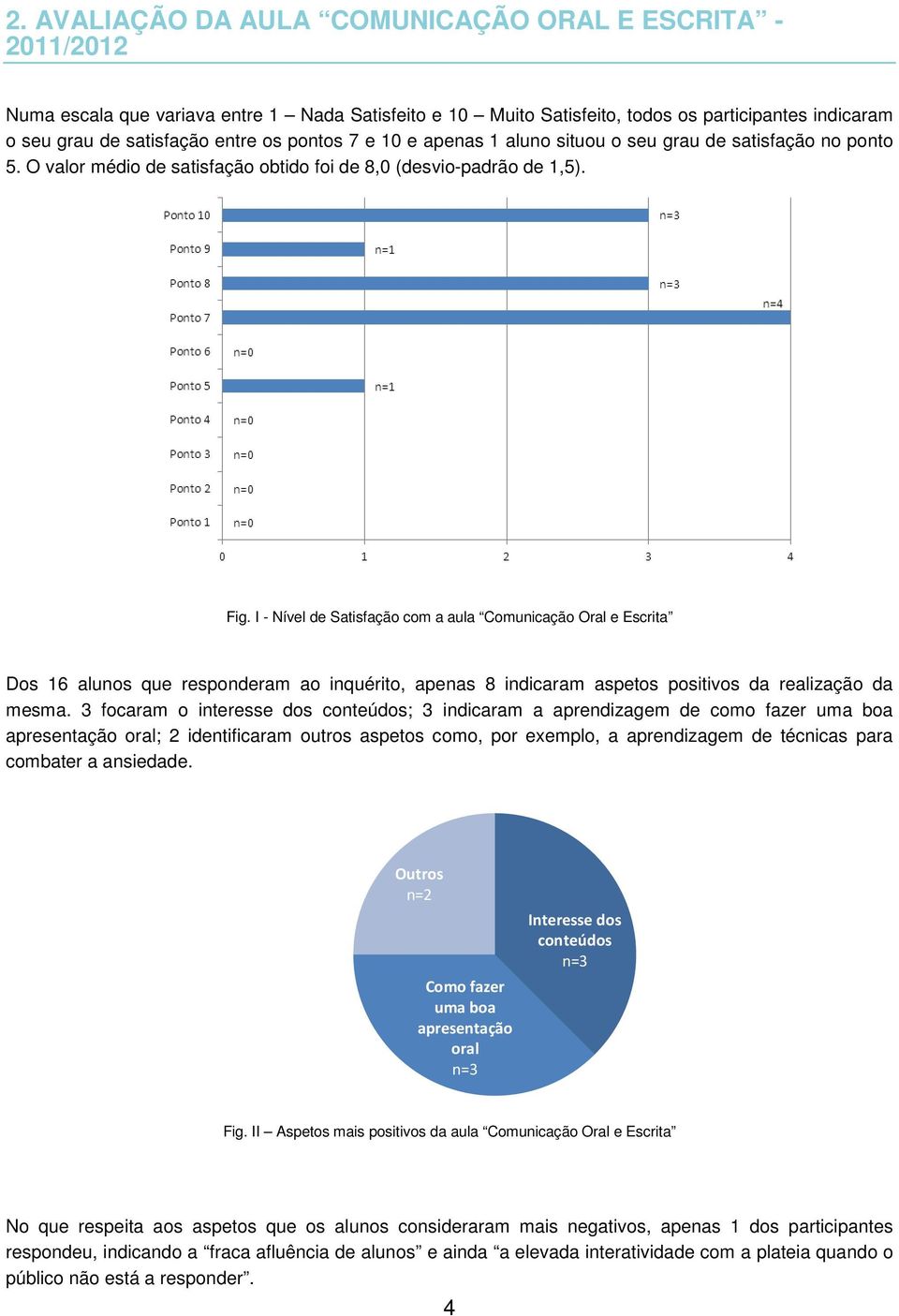 I - Nível de Satisfação com a aula Comunicação Oral e Escrita Dos 16 alunos que responderam ao inquérito, apenas 8 indicaram aspetos positivos da realização da mesma.