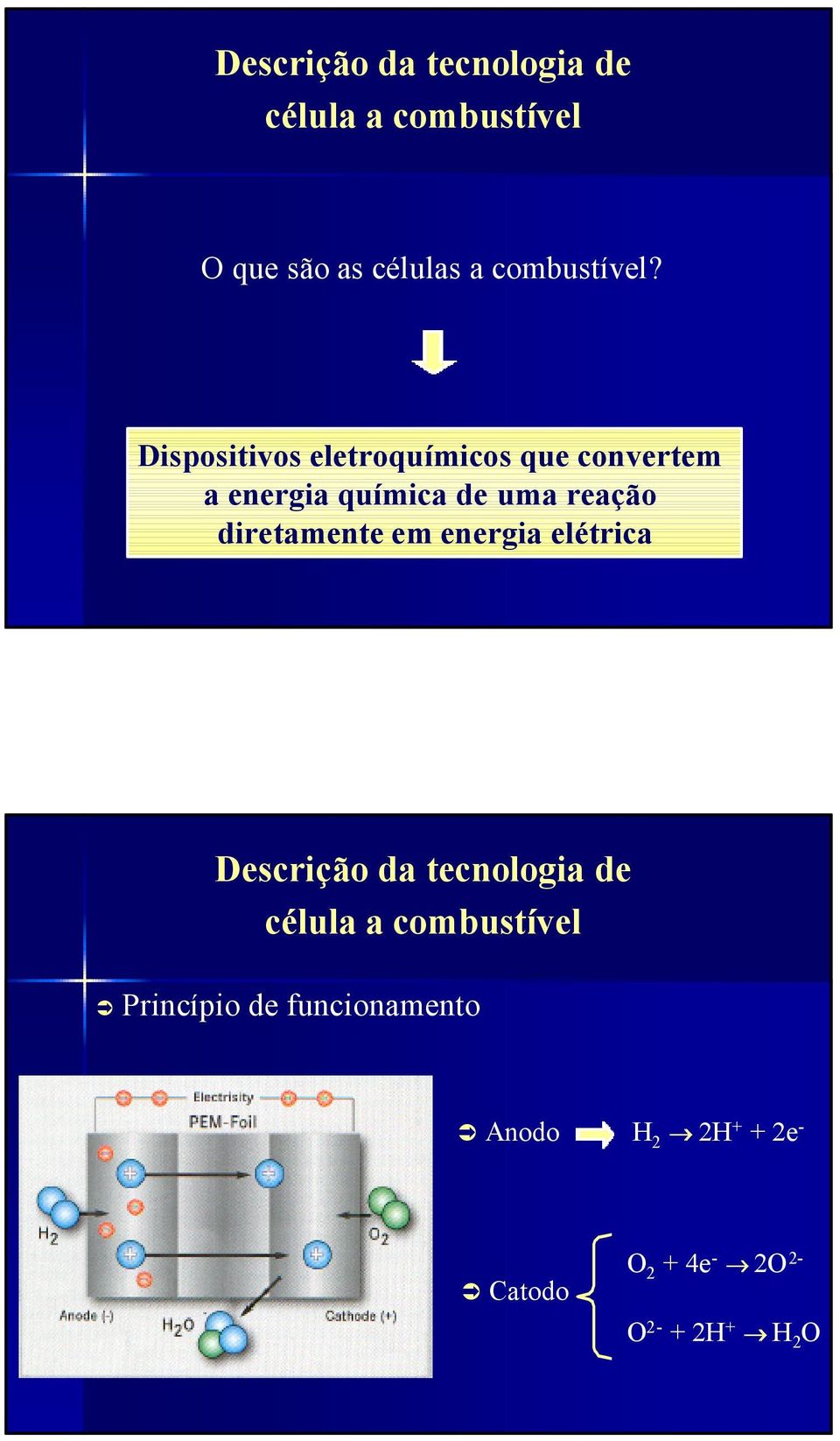 diretamente em energia elétrica Descrição da tecnologia de célula a combustível