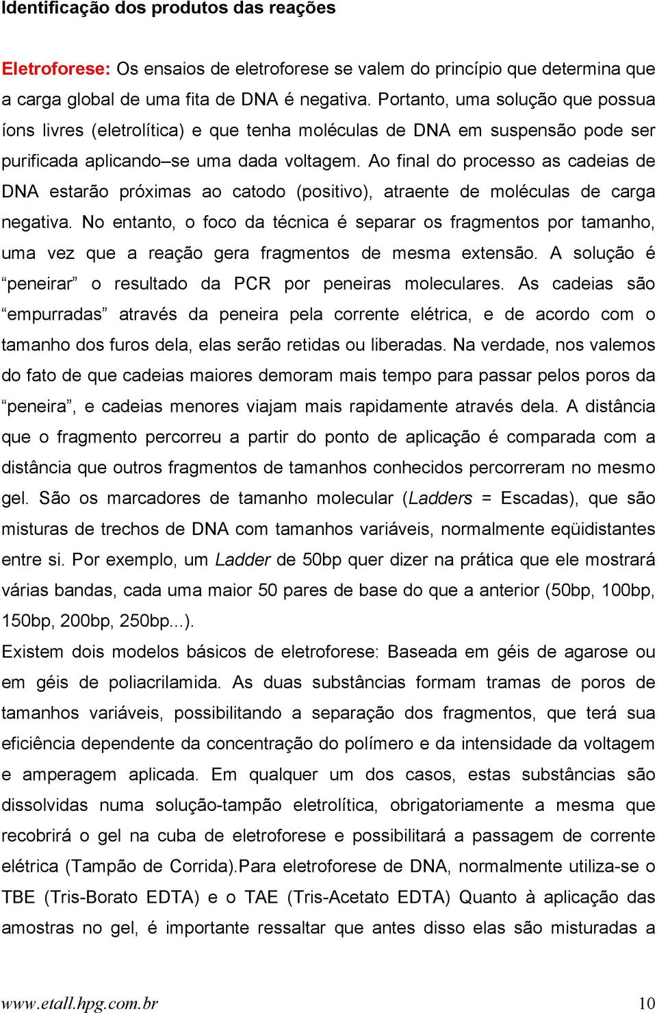 Ao final do processo as cadeias de DNA estarão próximas ao catodo (positivo), atraente de moléculas de carga negativa.