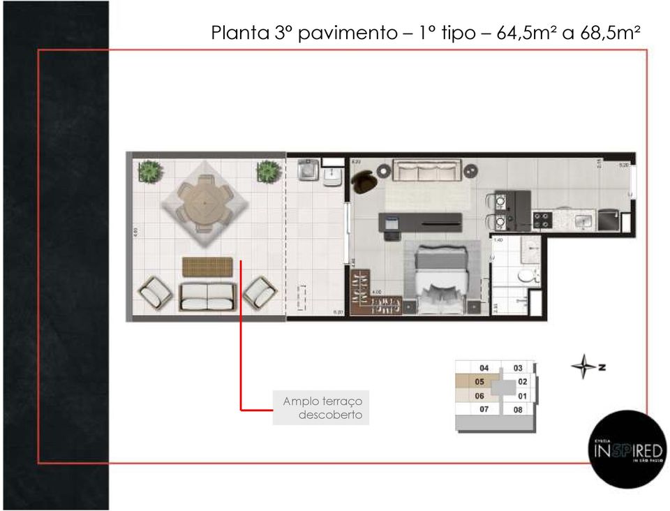 64,5m² a 68,5m²