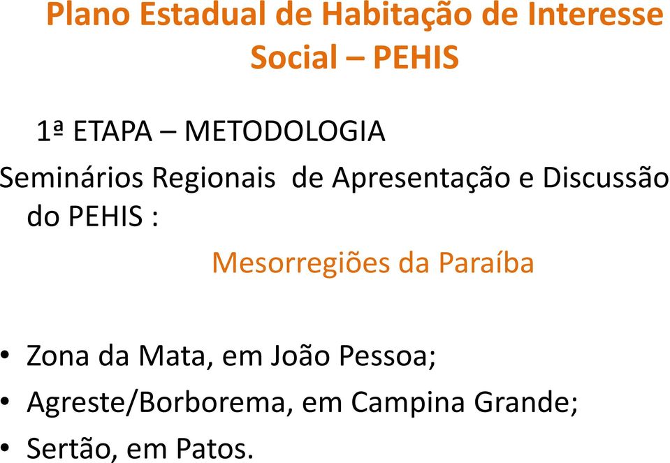 Discussão do PEHIS : Mesorregiões da Paraíba Zona da Mata,
