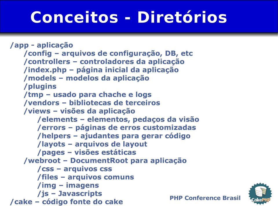 visões da aplicação /elements elementos, pedaços da visão /errors páginas de erros customizadas /helpers ajudantes para gerar código /layots