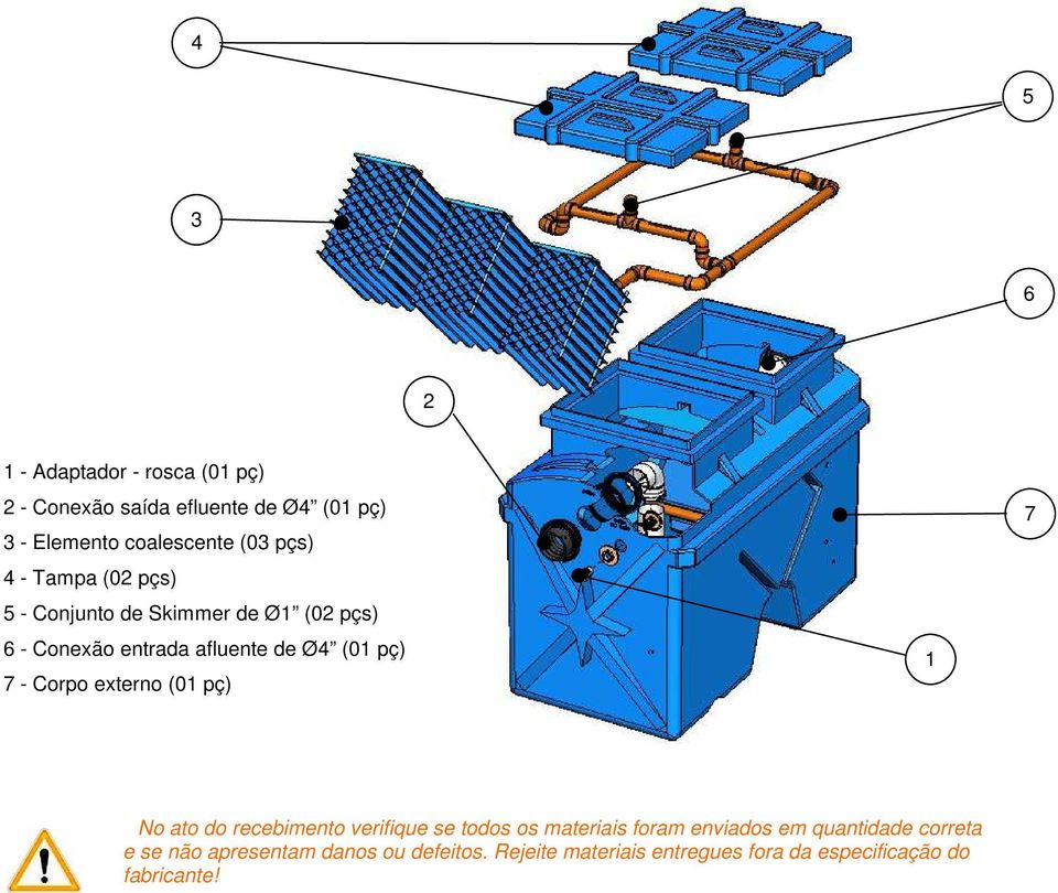Corpo externo (01 pç) 1 7 No ato do recebimento verifique se todos os materiais foram enviados em quantidade