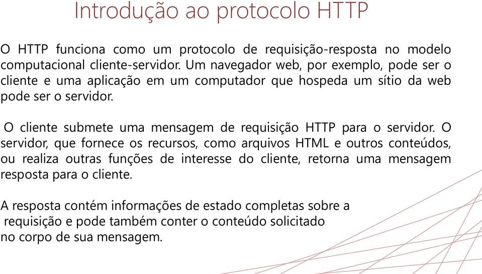 O cliente submete uma mensagem de requisição HTTP para o servidor.