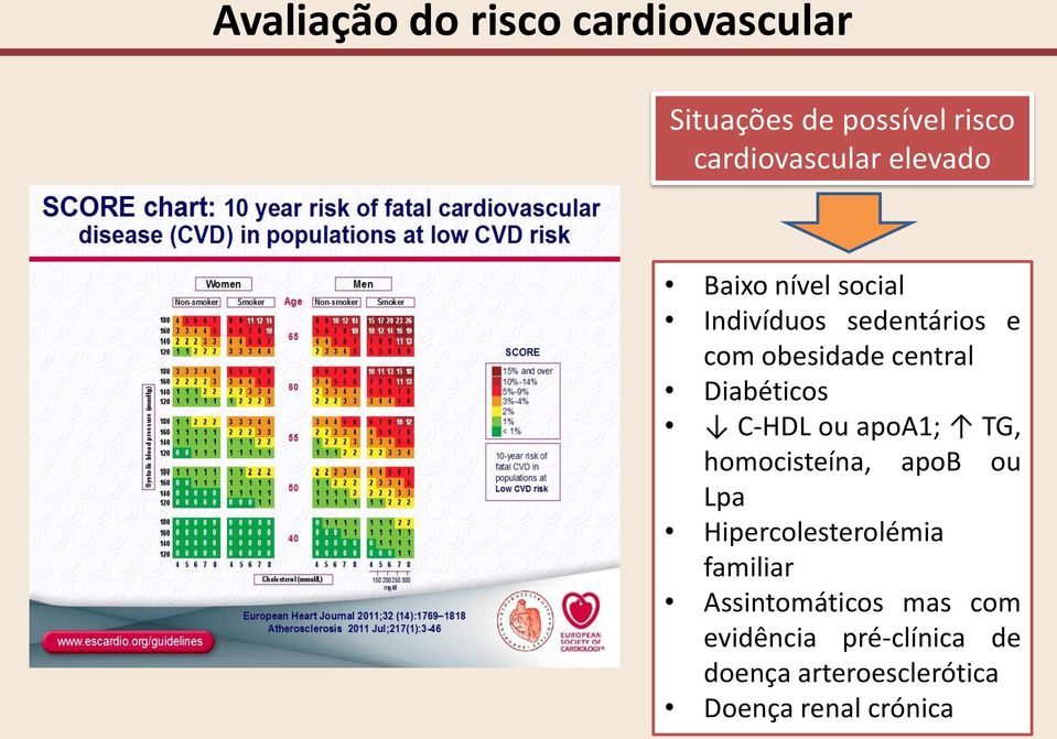 Diabéticos C-HDL ou apoa1; TG, homocisteína, apob ou Lpa Hipercolesterolémia