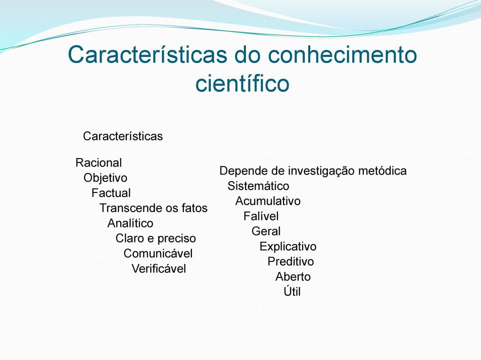 Verificável Depende de investigação metódica