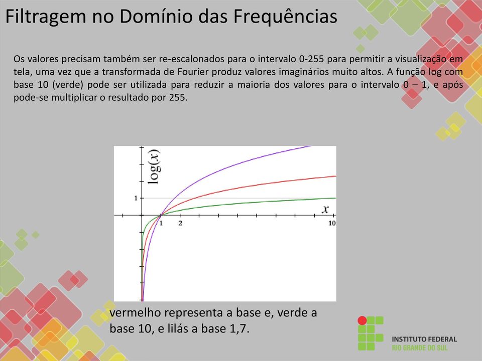 A função log com base 10 (verde) pode ser utilizada para reduzir a maioria dos valores para o intervalo 0 1, e