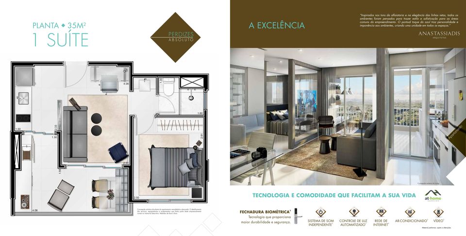 Apartamento Concepção artística do Living tecnologia e comodidade QUe facilitam a sua vida Concepção artística da planta do apartamento remodelado e decorado.