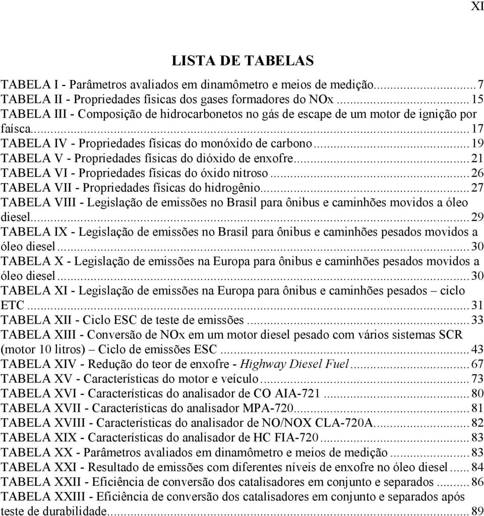 ..19 TABELA V - Propriedades físicas do dióxido de enxofre...21 TABELA VI - Propriedades físicas do óxido nitroso...26 TABELA VII - Propriedades físicas do hidrogênio.