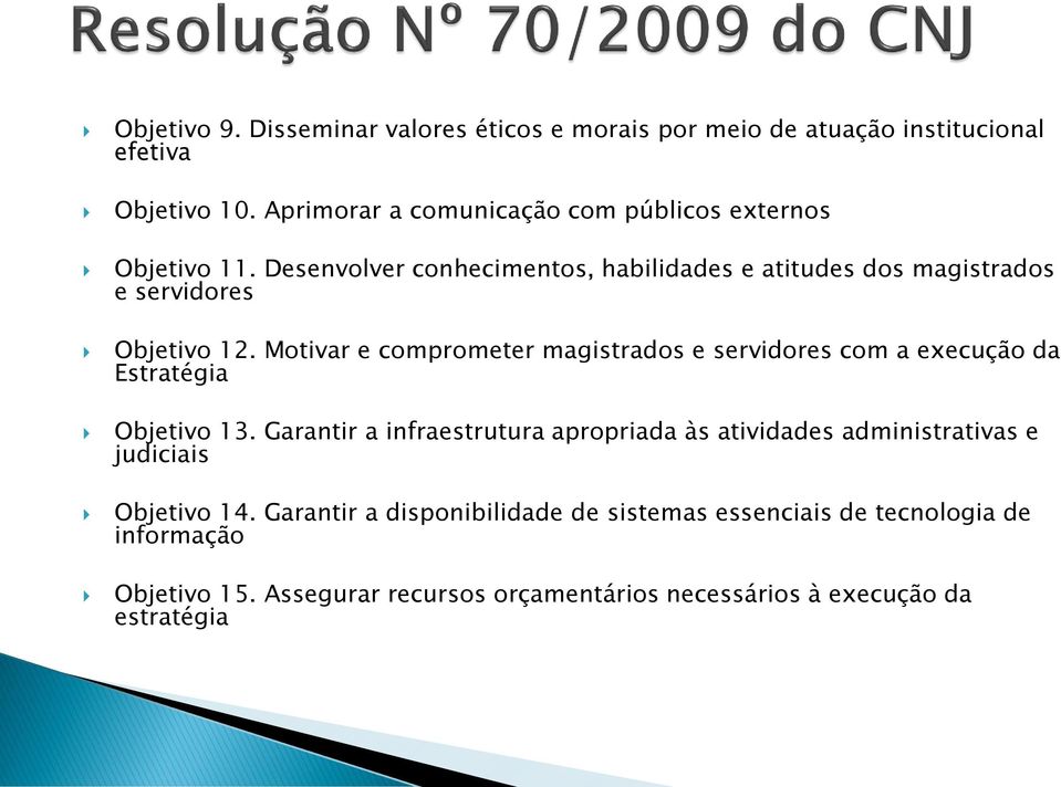 Desenvolver conhecimentos, habilidades e atitudes dos magistrados e servidores Objetivo 12.