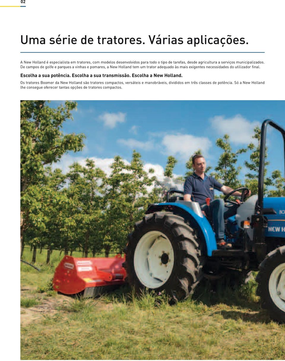 De campos de golfe e parques a vinhas e pomares, a New Holland tem um trator adequado às mais exigentes necessidades do utilizador final.