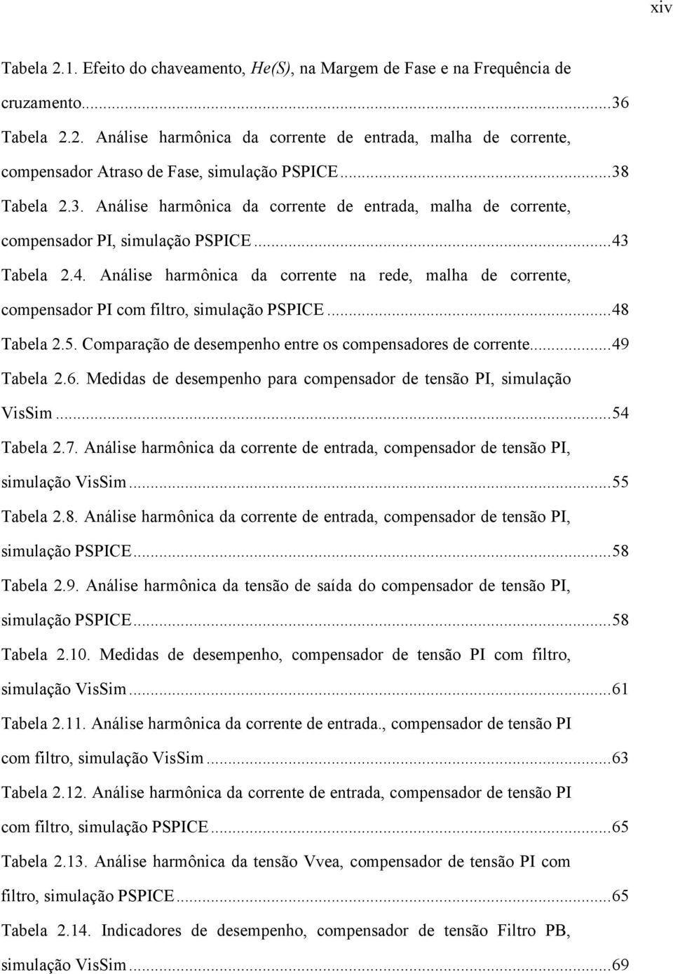 Tabela 2.4. Análise harmônica da corrente na rede, malha de corrente, compensador PI com filtro, simulação PSPICE...48 Tabela 2.5. Comparação de desempenho entre os compensadores de corrente.