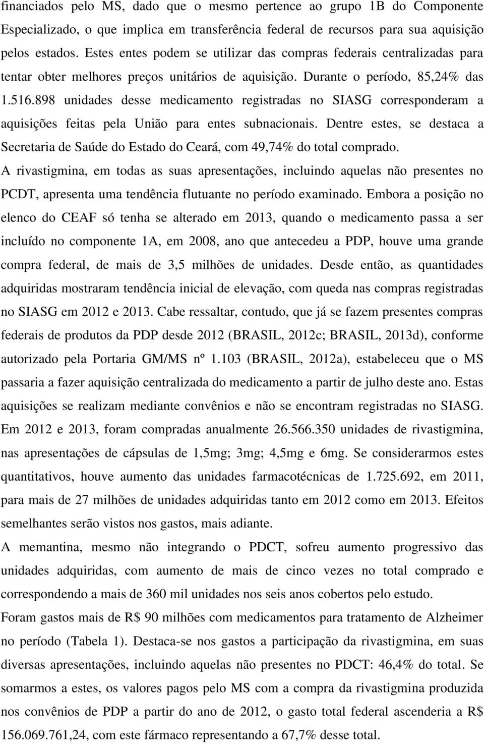 898 unidades desse medicamento registradas no SIASG corresponderam a aquisições feitas pela União para entes subnacionais.