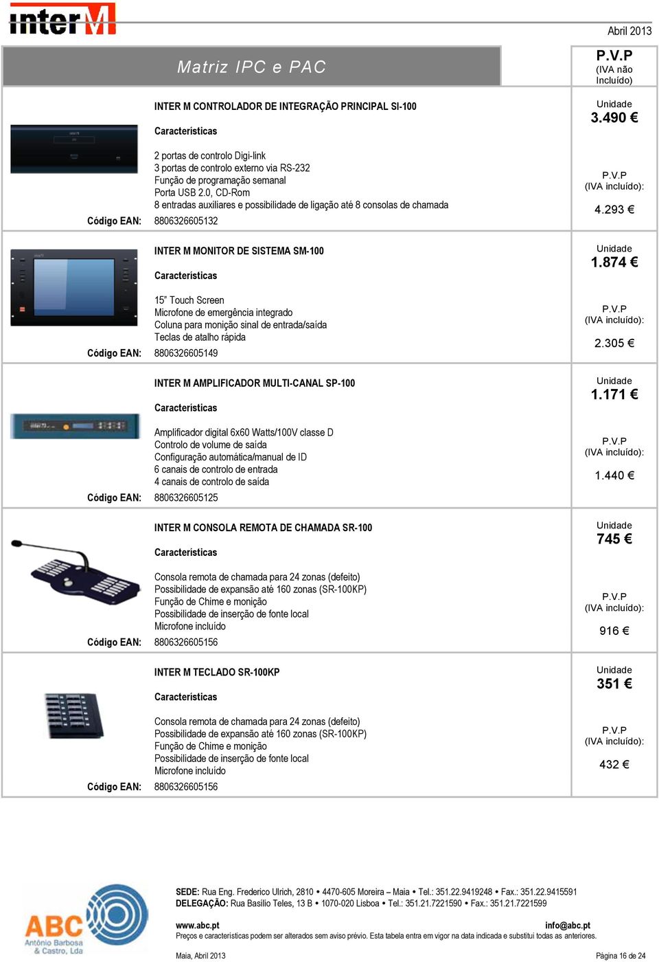 Coluna para monição sinal de entrada/saída Teclas de atalho rápida Código EAN: 8806326605149 INTER M AMPLIFICADOR MULTI-CANAL SP-100 Amplificador digital 6x60 Watts/100V classe D Controlo de volume