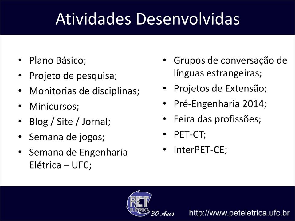 Engenharia Elétrica UFC; Grupos de conversação de línguas estrangeiras;