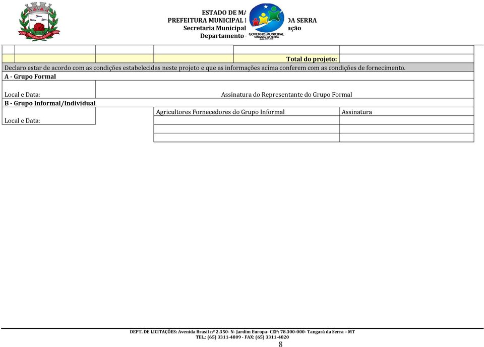 A - Grupo Formal Local e Data: B - Grupo Informal/Individual Local e Data: