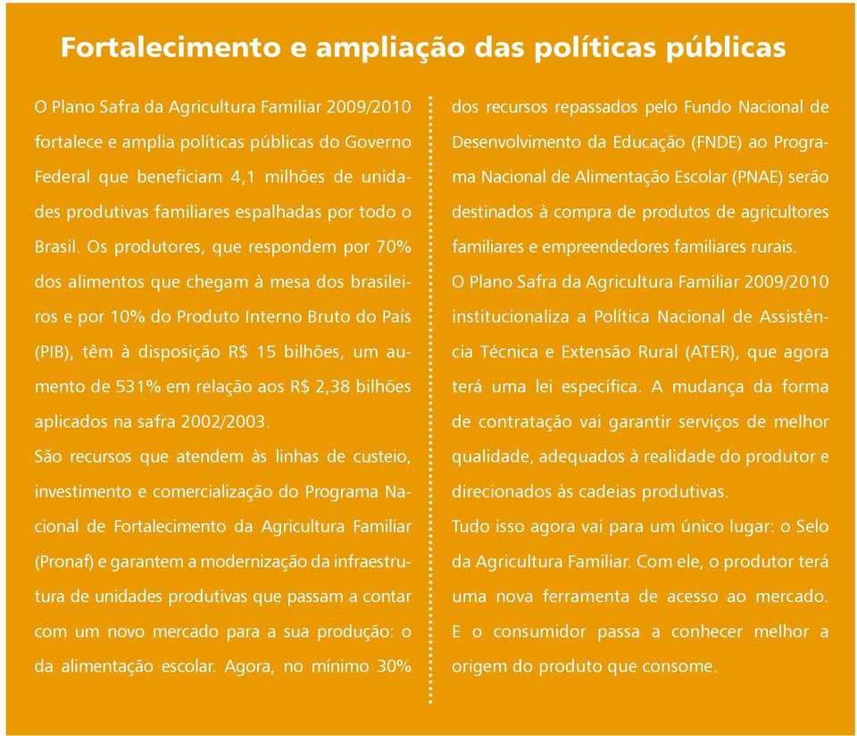 Os produtores, que respondem por 70% dos alimentos que chegam à mesa dos brasileiros e por 10% do Produto Interno Bruto do País (PIB), têm à disposição R$ 15 bilhões, um aumento de 531% em relação