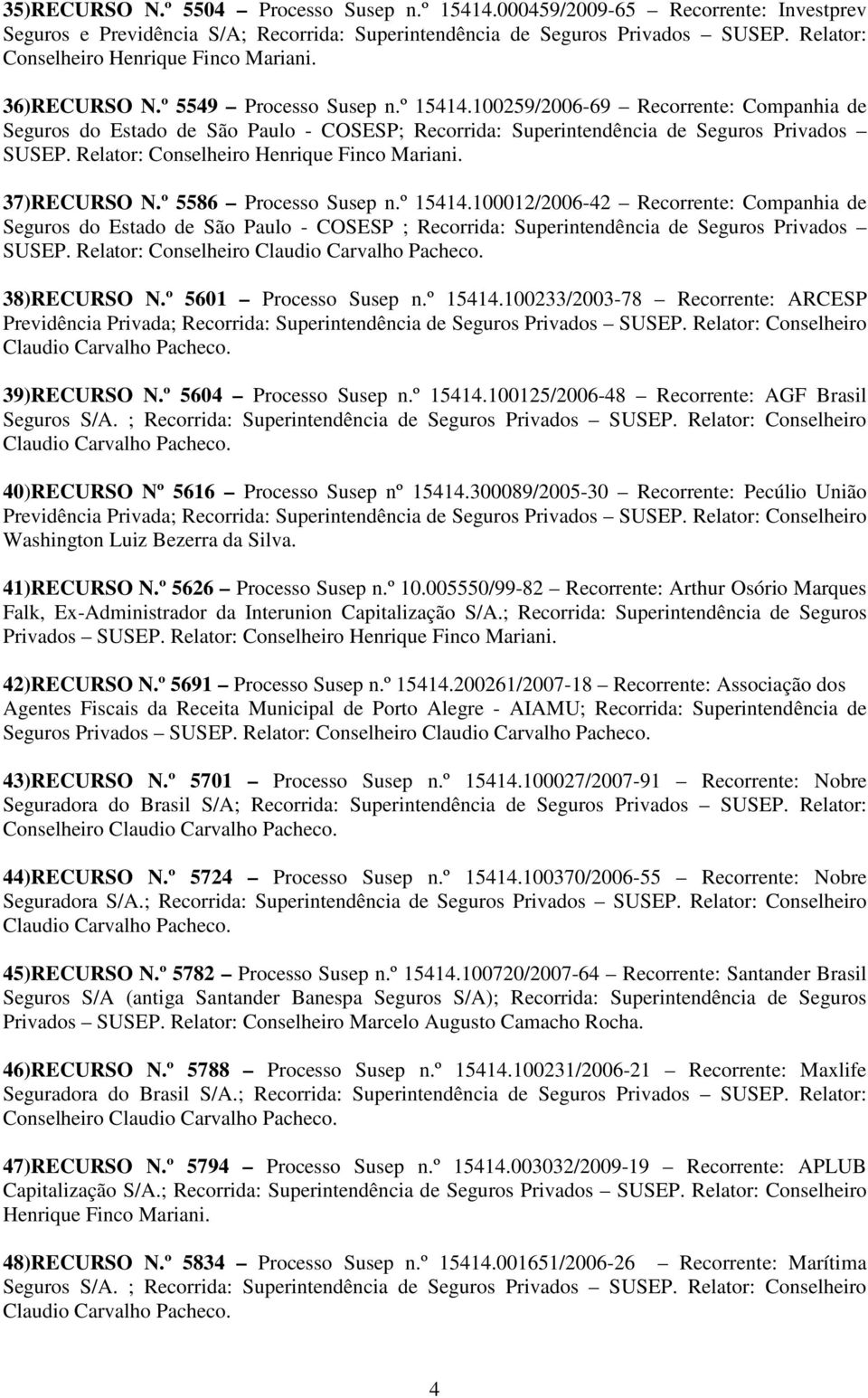 Relator: Conselheiro 37)RECURSO N.º 5586 Processo Susep n.º 15414.