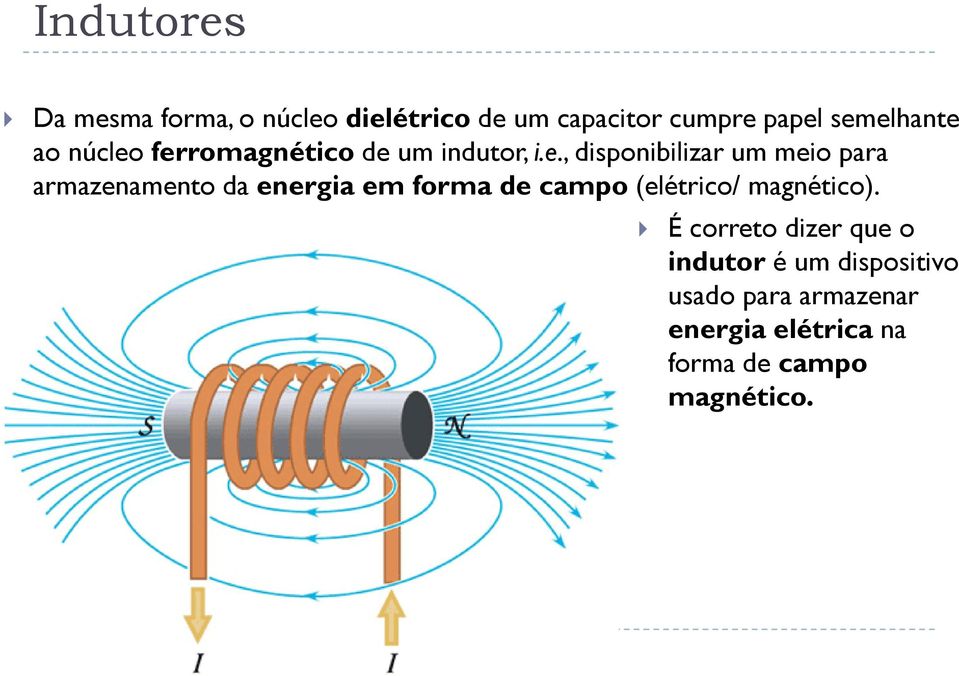 armazenamento da energia em forma de campo (elétrico/ magnético).