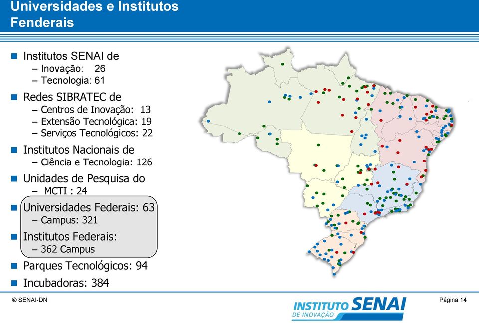 Institutos Nacionais de Ciência e Tecnologia: 26 Unidades de Pesquisa do MCTI : 24