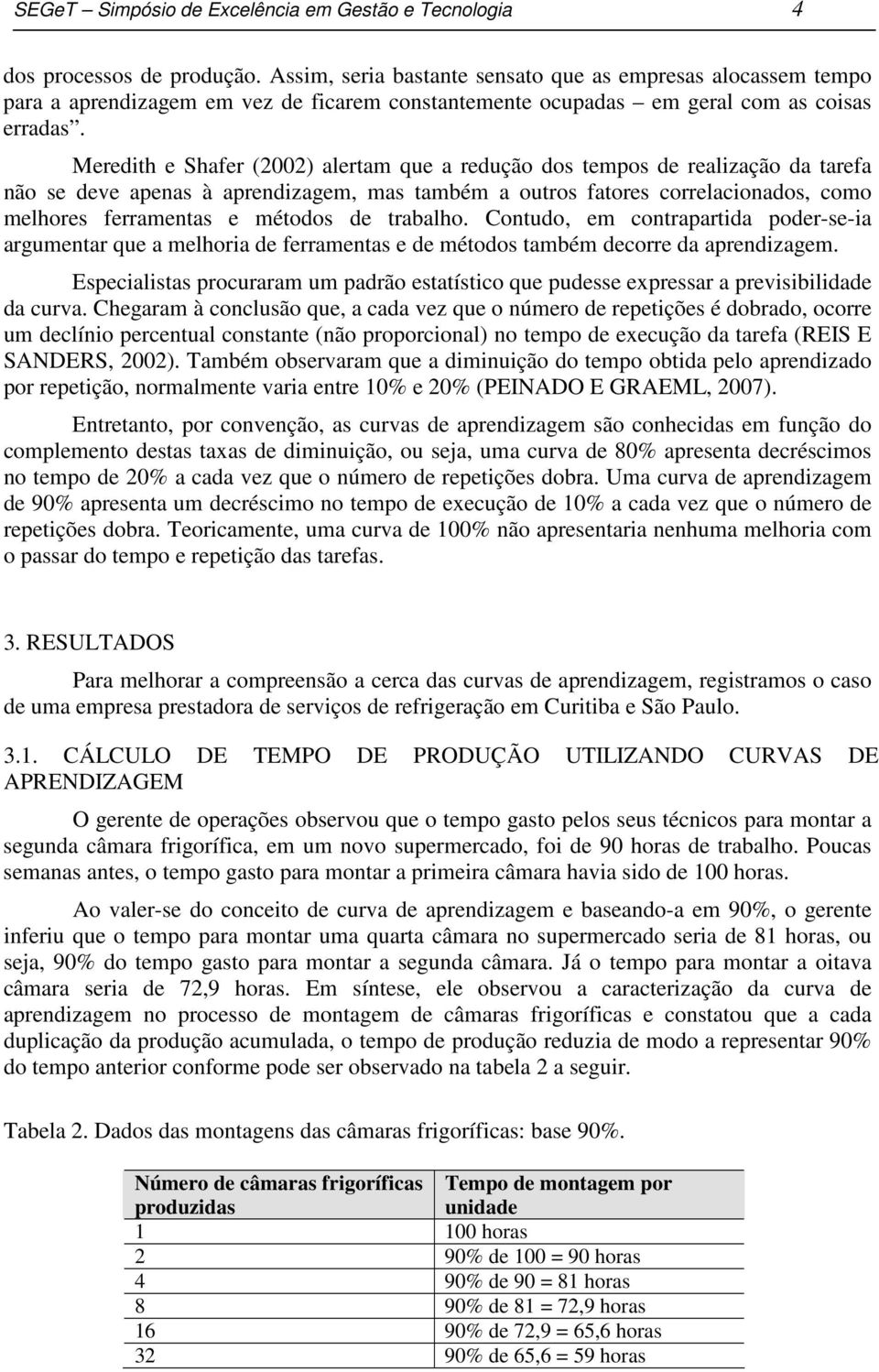 Meredith e Shafer (2002) alertam que a redução dos tempos de realização da tarefa ão se deve apeas à apredizagem, mas também a outros fatores correlacioados, como melhores ferrametas e métodos de