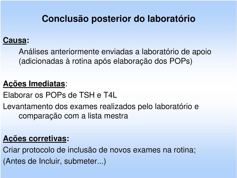 e T4L Levantamento dos exames realizados pelo laboratório e comparação com a lista mestra