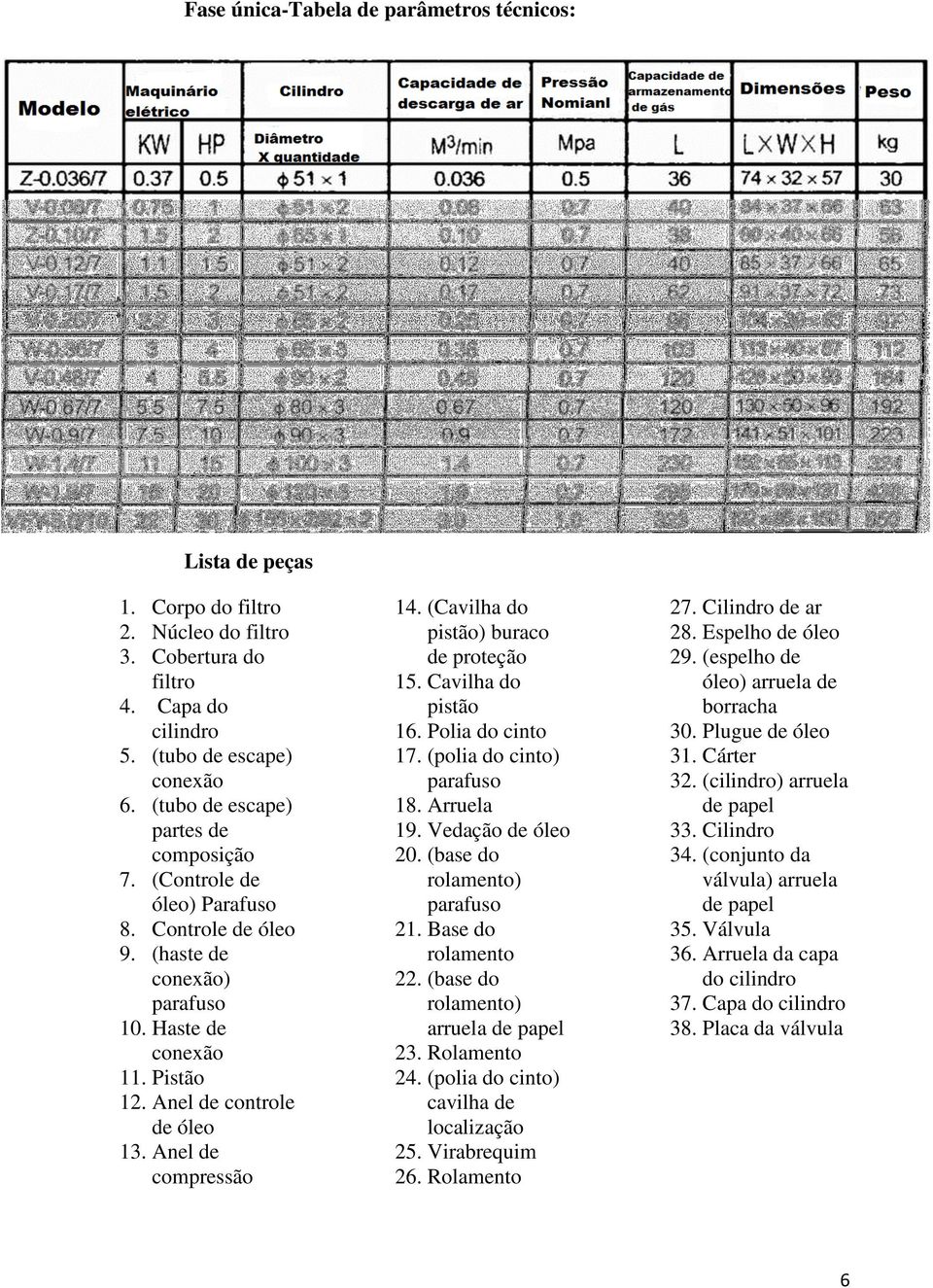 Anel de compressão 14. (Cavilha do pistão) buraco de proteção 15. Cavilha do pistão 16. Polia do cinto 17. (polia do cinto) parafuso 18. Arruela 19. Vedação de óleo 20.