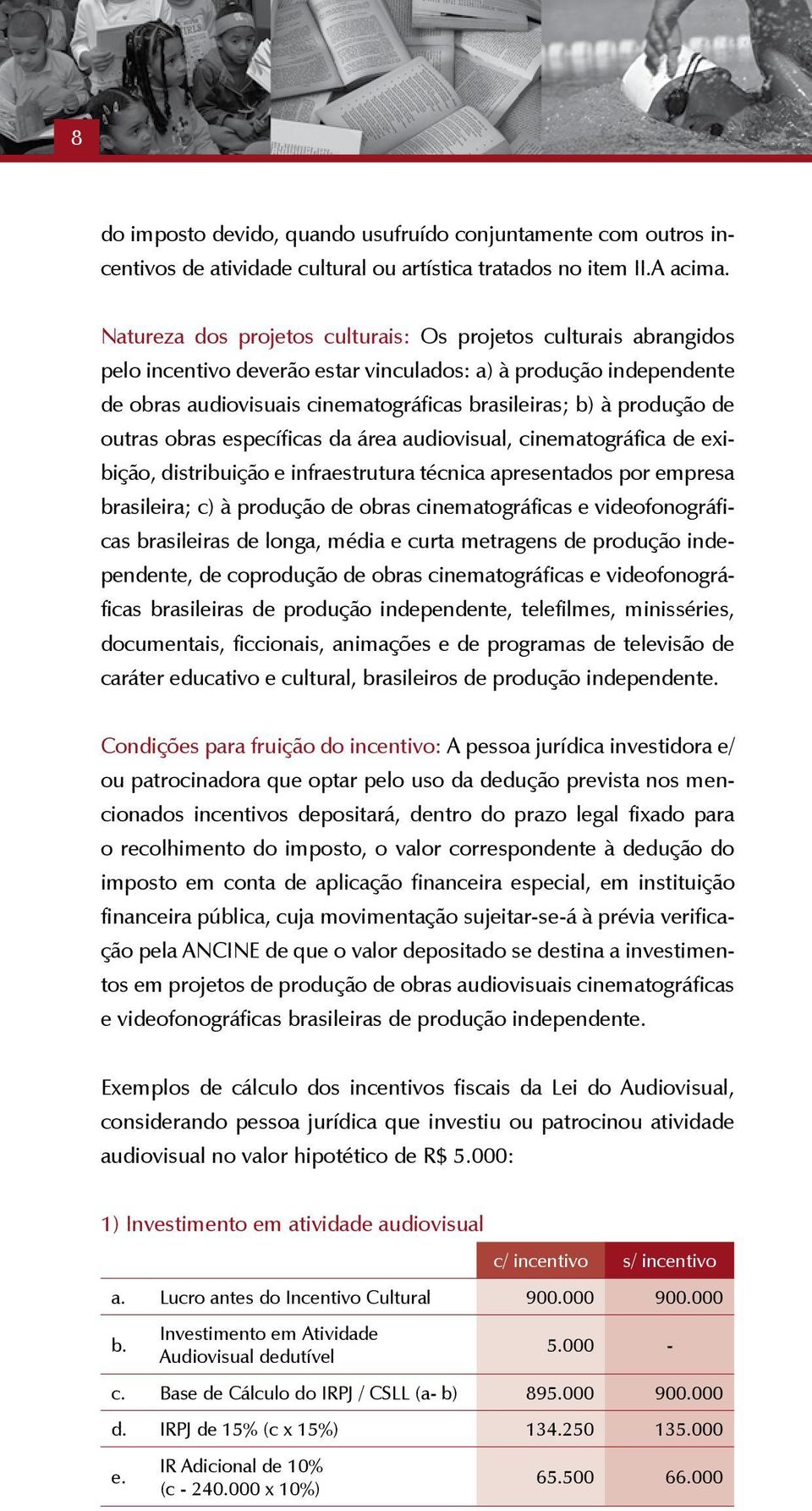 de outras obras específicas da área audiovisual, cinematográfica de exibição, distribuição e infraestrutura técnica apresentados por empresa brasileira; c) à produção de obras cinematográficas e