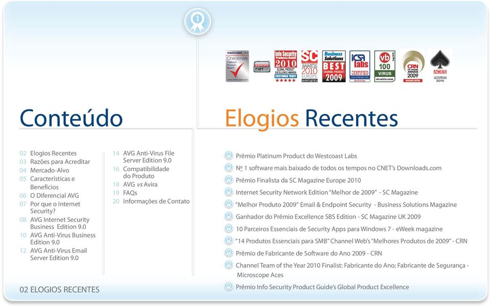 0 16 Compatibilidade do Produto 18 AVG vs Avira 19 FAQs 20 Informações de Contato Prêmio Platinum Product do Westcoast Labs Nº 1 software mais baixado de todos os tempos no CNET s Downloads.