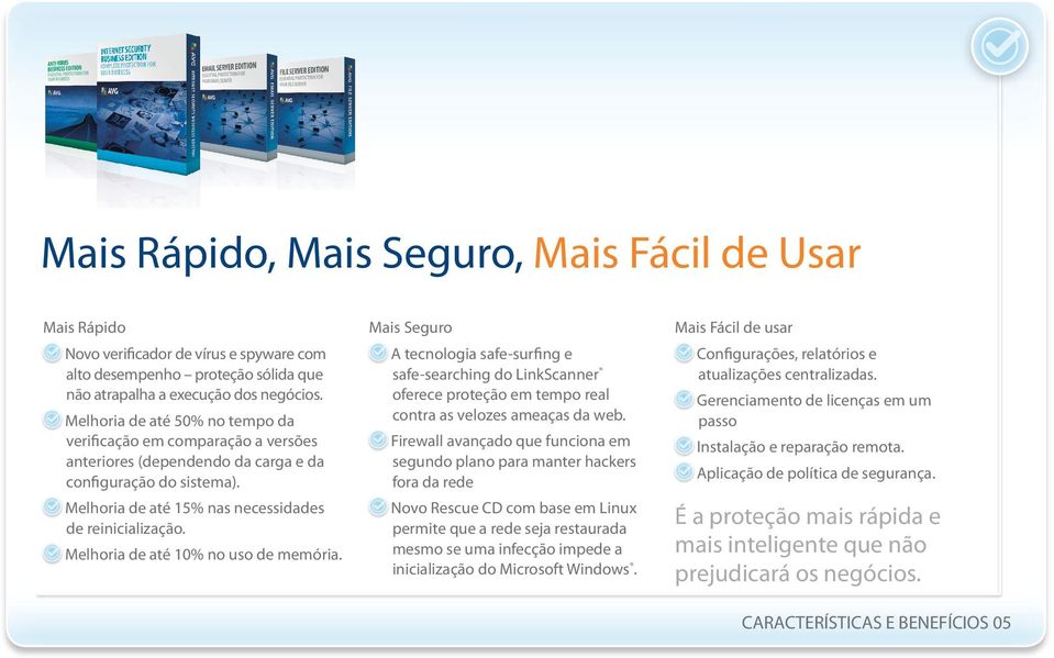 Melhoria de até 10% no uso de memória. Mais Seguro A tecnologia safe-surfing e safe-searching do LinkScanner oferece proteção em tempo real contra as velozes ameaças da web.