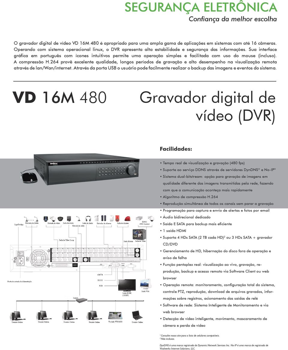 Sua interface gráfica em português com ícones intuitivos permite uma operação simples e facilitada com uso do mouse (incluso). A compressão H.