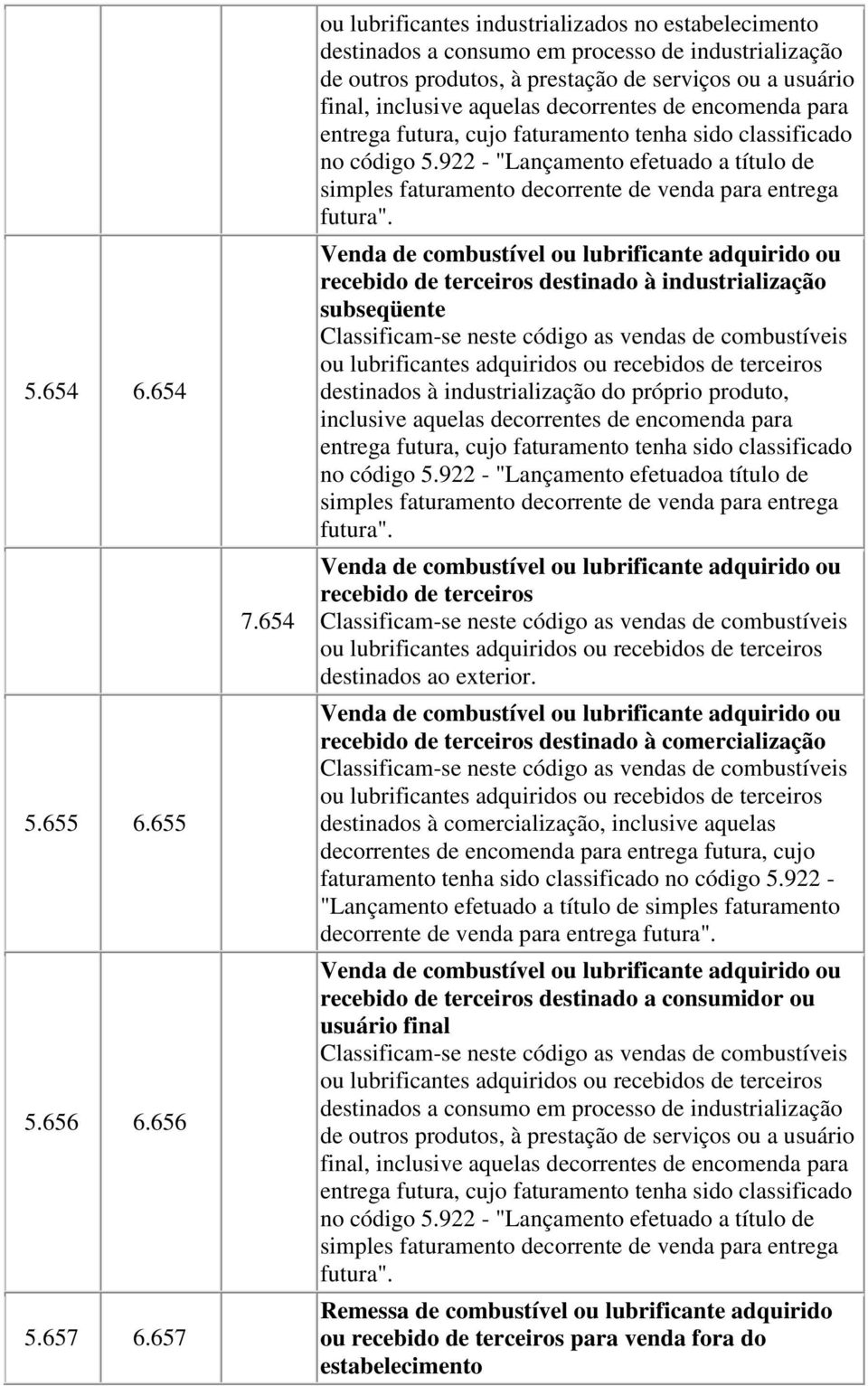 decorrentes de encomenda para entrega futura, cujo faturamento tenha sido classificado no código 5.922 - "Lançamento efetuado a título de simples faturamento decorrente de venda para entrega futura".